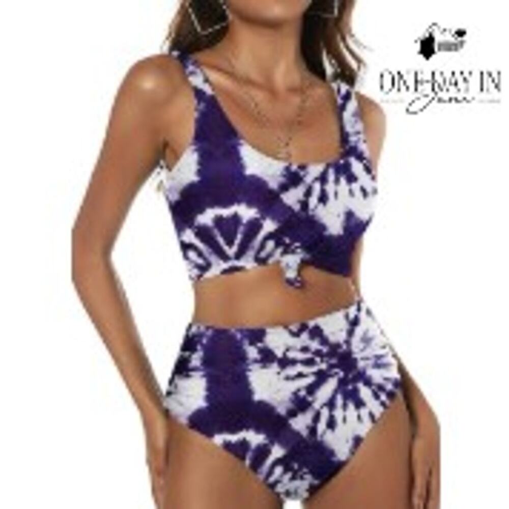 Zaful Tie Dye Knot Crop Bikini Swimsuit Size M